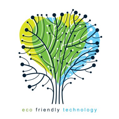 Sanat vektör çizim kalp sevgi dolu şeklinde dijital ağaç