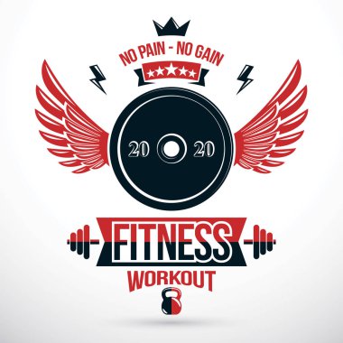 Fitness merkezi grafik vektör amblemi, vektör disk ağırlık sembolü 