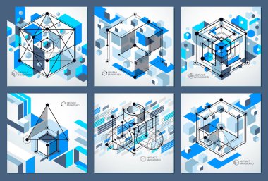 Doğrusal boyutlu olarak ayarlanmış izometrik soyut mavi arka planlar 