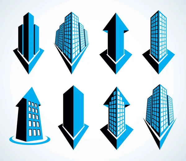 Conjunto de edificios futuristas, estilo moderno arquitectura vectorial illus — Vector de stock