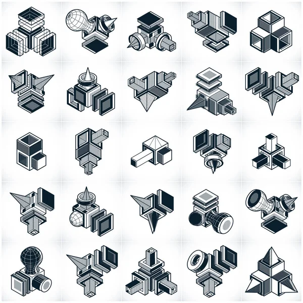 Set abstrakter Vektoren, Sammlung isometrischer, dimensionaler Formen. — Stockvektor