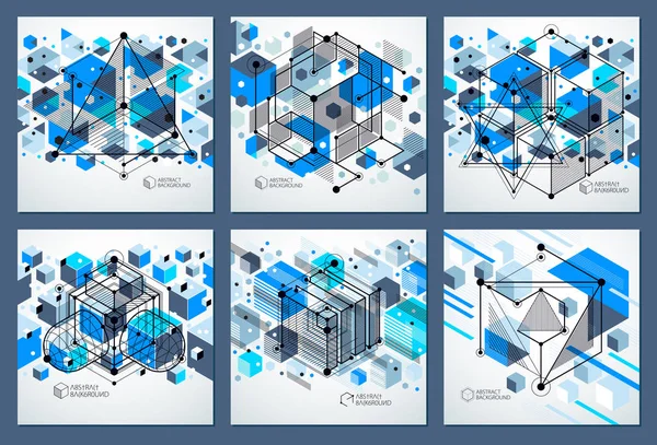 在等轴测网格 l 中创建的矢量抽象蓝色背景集 — 图库矢量图片