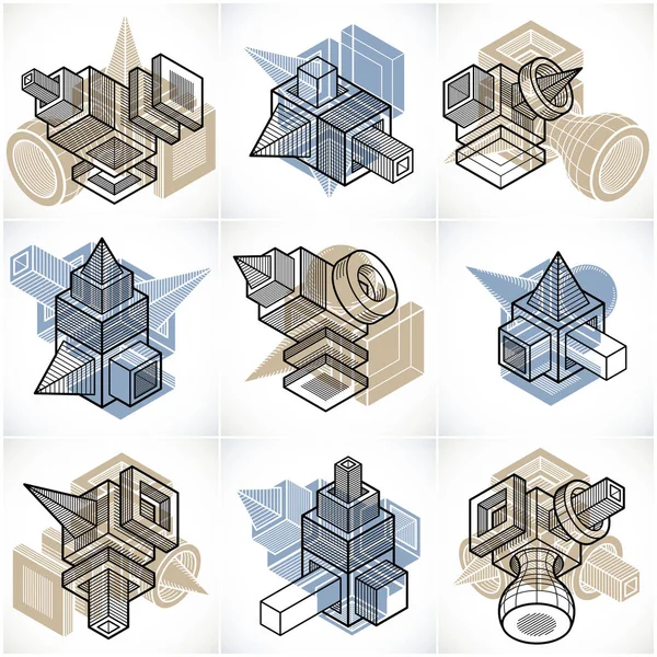 De collectie van de isometrische designs van abstracte constructie, vector set. — Stockvector