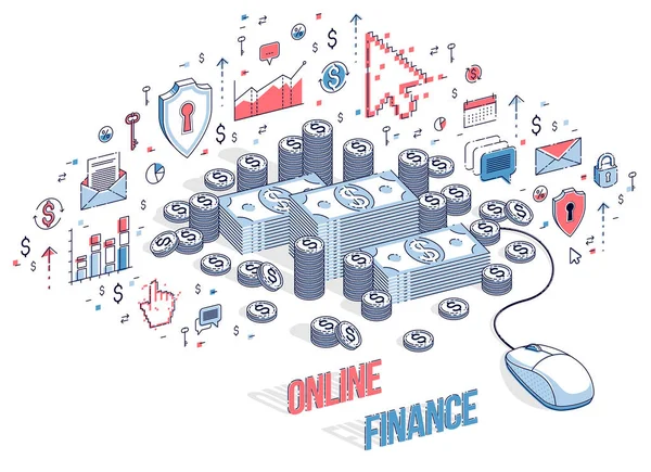 Online pénzügyi koncepció, internetes fizetések, Internet jövedelem, online — Stock Vector