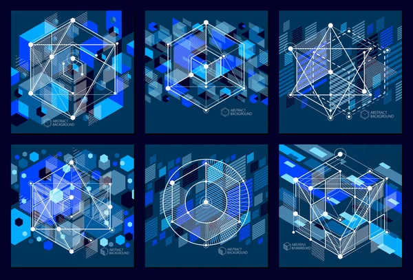 Vector de líneas de celosía cúbica abstracta moderna azul negro backgro — Archivo Imágenes Vectoriales