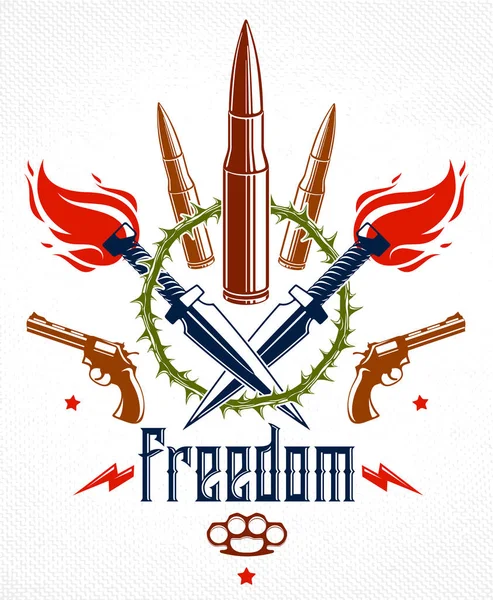 Revolution und Kriegsvektoremblem mit Kugeln und Gewehren, Logo oder — Stockvektor
