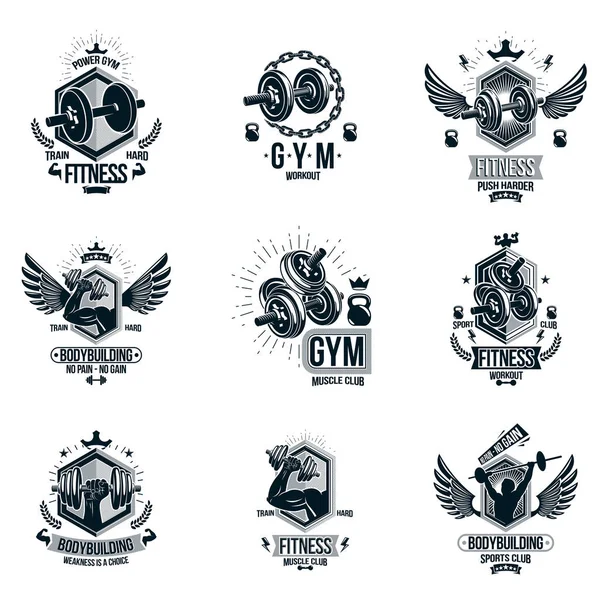 Conjunto de emblemas de vectores cross fit y fitness theme y motivación — Vector de stock