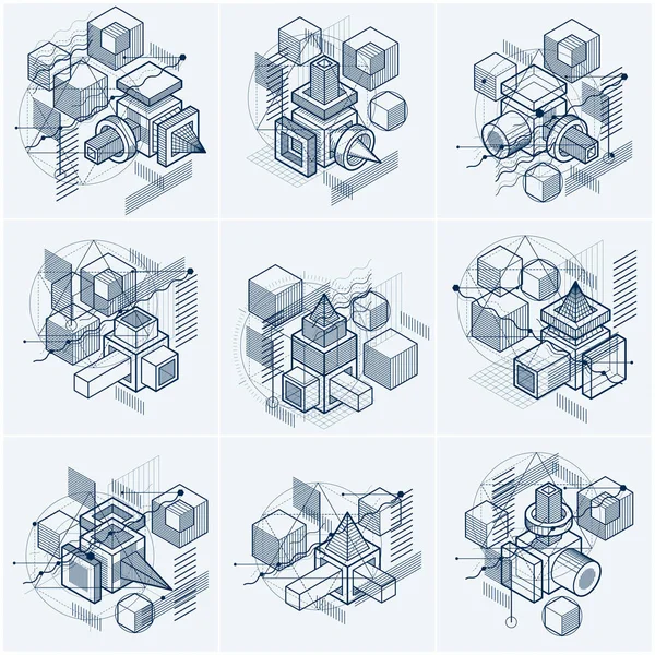 Abstrakt 3d former kompositioner, vektor isometrisk bakgrunder. C — Stock vektor