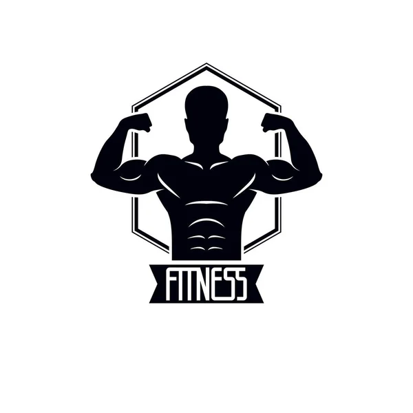 Plantilla de logotipo del club deportivo de gimnasio de fitness y peso pesado, retro — Vector de stock