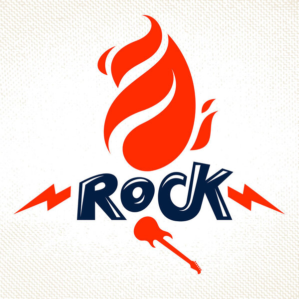 Flames lightning bolt and typing Rock vector emblem or logo, Roc