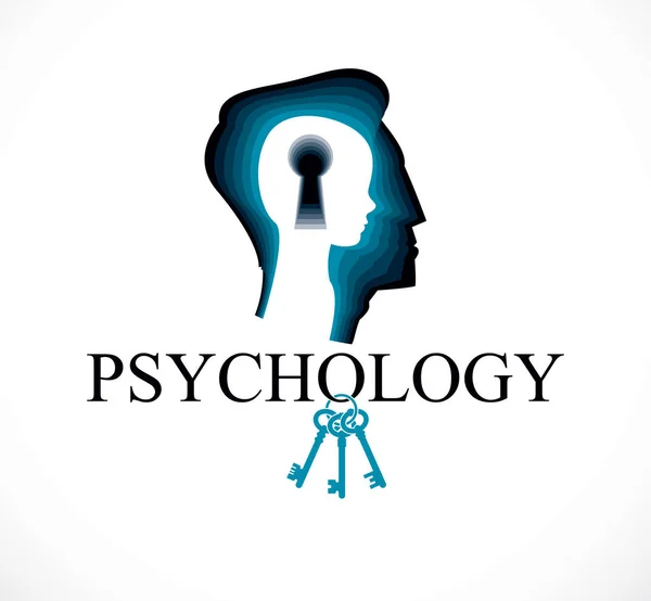 Psychology vector logo created with man head profile and little — Stock Vector