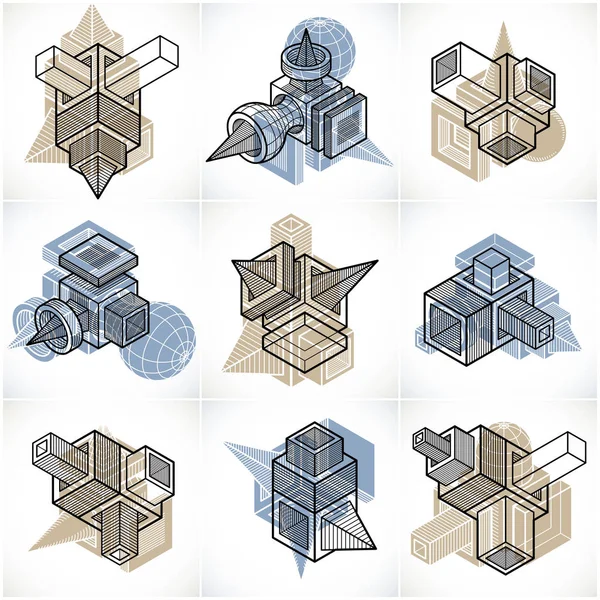 Vetores de engenharia 3D, coleção de formas abstratas . — Vetor de Stock