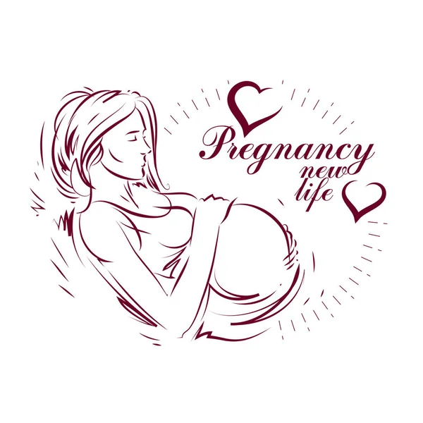 Vetor desenhado à mão ilustração de grávida elegante mulher expecti — Vetor de Stock