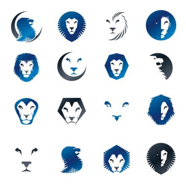Cesur Lions antik amblemelemanları ayarlayın. Heraldic vektör tasarımı