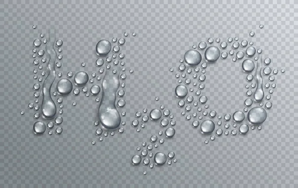 Letras H2O projetadas com gotas de água realistas sobre transparenc — Vetor de Stock