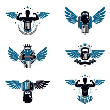 Fitness ve ağır spor salonu spor kulübü logo şablonlar, retro