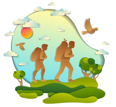 Otlaklar ve ağaçlar, boyfri ile doğada aktif çift yürüyüş