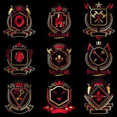 Vintage Hanedanlık armaları tasarım şablonları, b ile oluşturulmuş vektör Amblemler