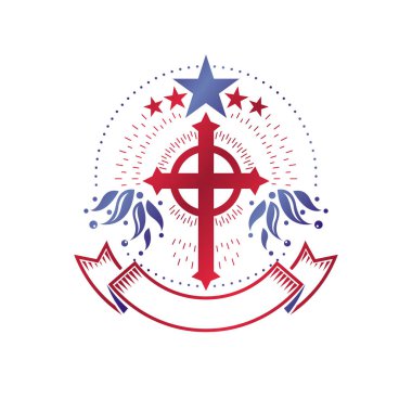Christian Cross gotik amblemi beşgen yıldız ve f ile oluşturulan