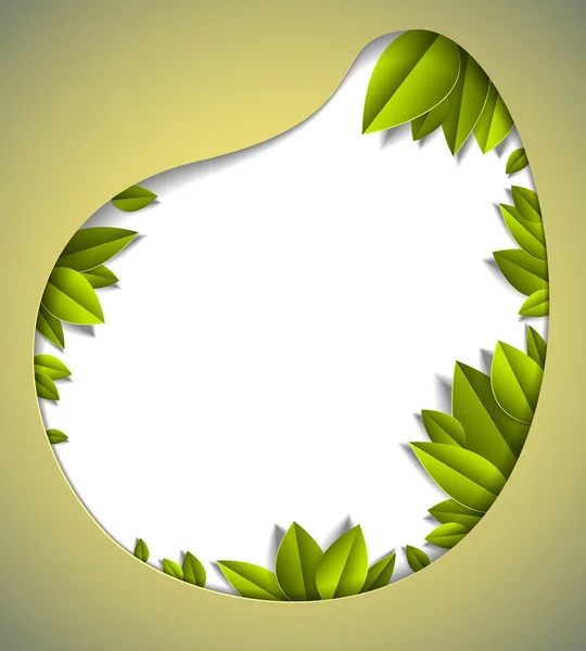 緑の新鮮な葉の紙カットスタイル、コピースペースfの背景 — ストックベクタ