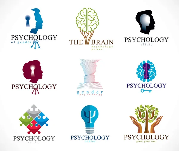 Psicología, cerebro humano, psicoanálisis y psicoterapia, relat — Vector de stock