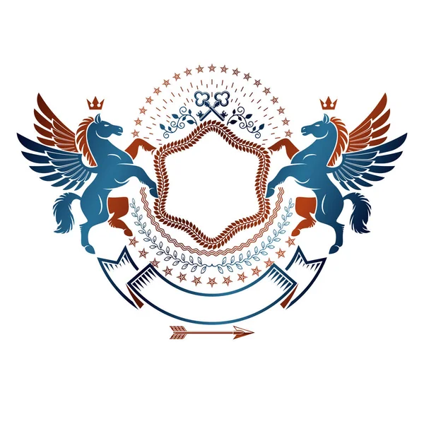 Emblema grafico vintage composto da Pegaso alato antico anim — Vettoriale Stock