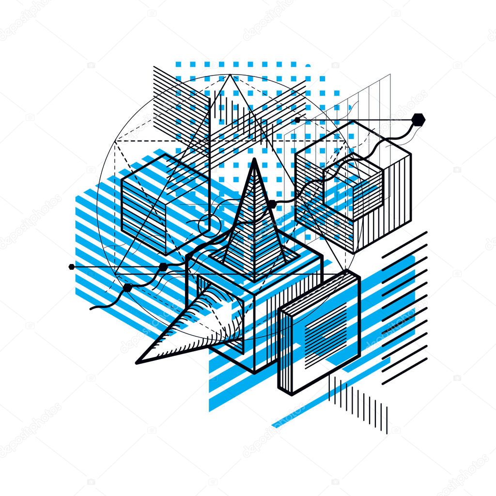 Abstract vector background with isometric lines and shapes. Cube