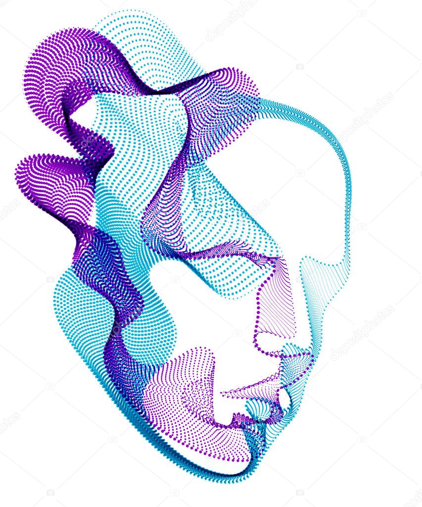 Beautiful futuristic illustration of human head made of dotted p