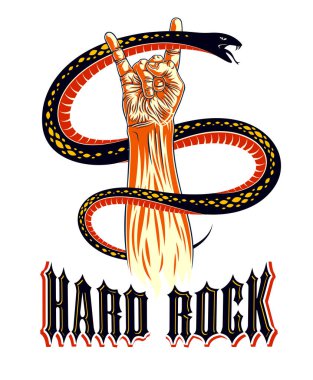 Rock el işareti ile agresif yılan, sıcak müzik Rock and Roll ge