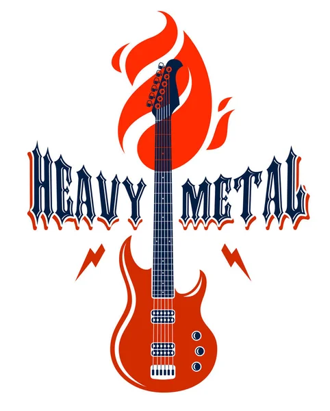 Heavy-Metal-Emblem mit Vektor-Logo für E-Gitarre, Konzert — Stockvektor