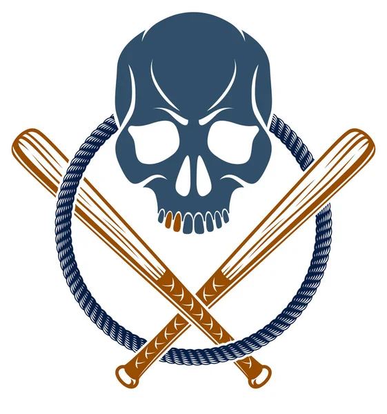 Bande brutales Verbrecher Emblem oder Logo mit aggressivem Totenkopf Baseba — Stockvektor