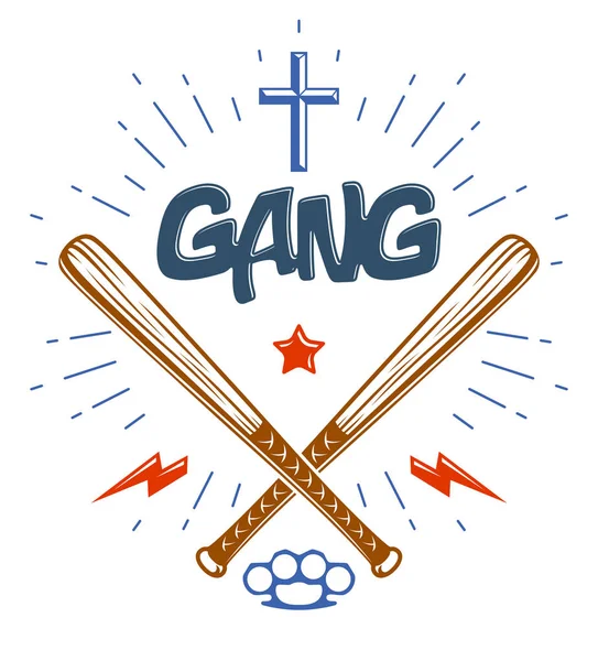 Murciélagos de béisbol cruzados vector criminal pandilla logotipo o signo, gangste — Vector de stock