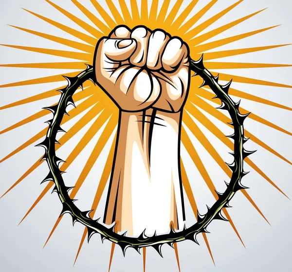 Esclavitud tema ilustración con mano fuerte apretado puño fighti — Vector de stock