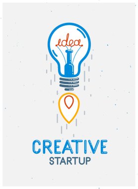 Bir roket vektör doğrusal logosu veya ic gibi fırlatma fikir ampul