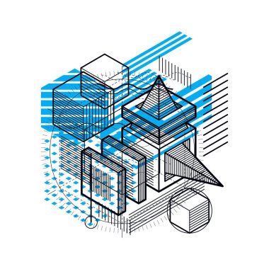İzometrik doğrusal soyut vektör arka plan, çizgili soyutlama. 