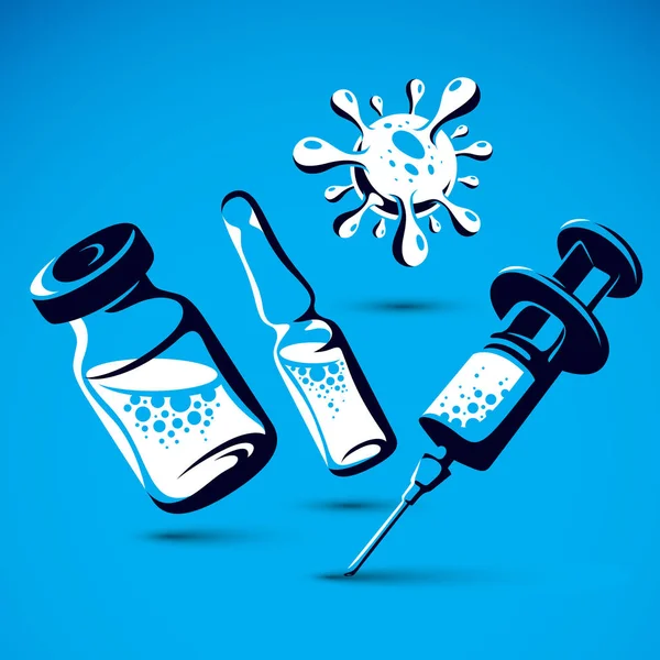 Illustration graphique vectorielle du flacon, ampoule avec médicament et — Image vectorielle
