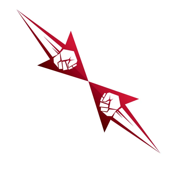 Emblema vettoriale a pugno stretto muscolare creato a forma di freccia . — Vettoriale Stock
