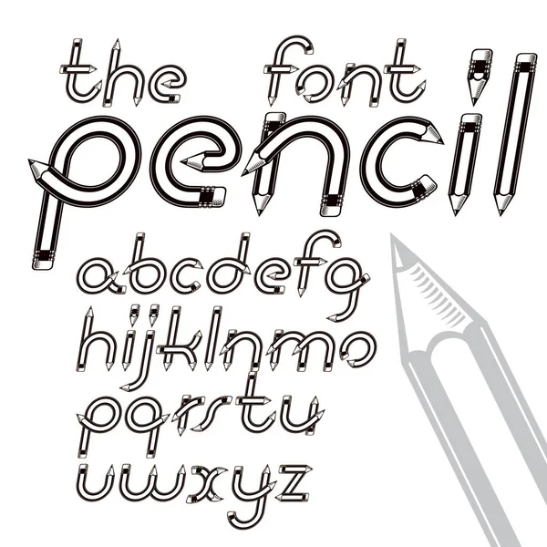 Vektor typsnitt från a till ö gjord med blyertspennor, kreativt skrivande idé — Stock vektor