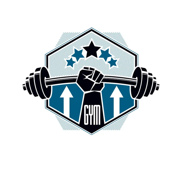 Fitnessstudio Gewichtheben und Fitness Sport Club Logo, Retro stilisiert ve — Stockvektor