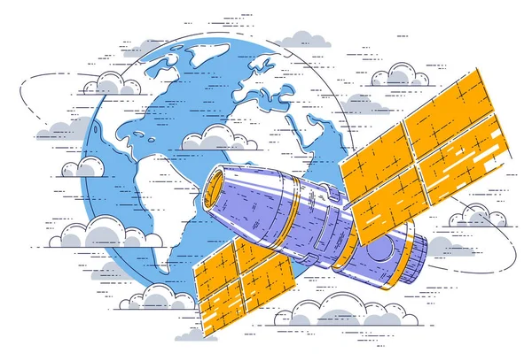 Station spatiale vol spatial orbital autour de la terre, sonde spatiale — Image vectorielle