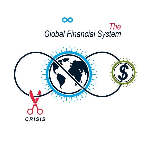 La Crisis en el Sistema Financiero Global logotipo conceptual, único ve — Vector de stock