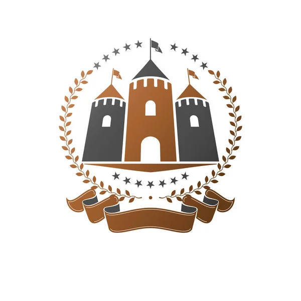 Un antiguo emblema del castillo. Escudo Heráldico logo decorativo iso — Vector de stock