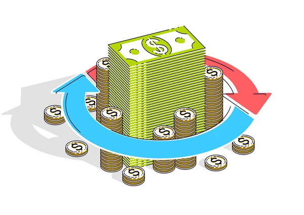 Pénzforgalom, beruházás megtérülése, valutaváltó, készpénz — Stock Vector