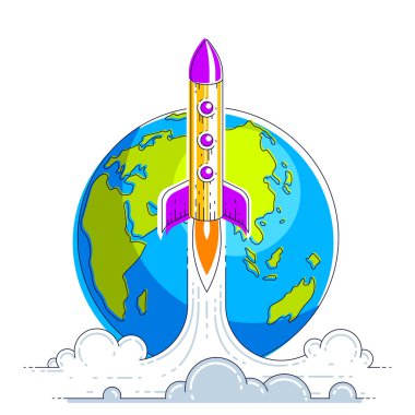 Keşfedilmemiş galaxi keşfetmek için dünyadan uzaya roket başlangıç