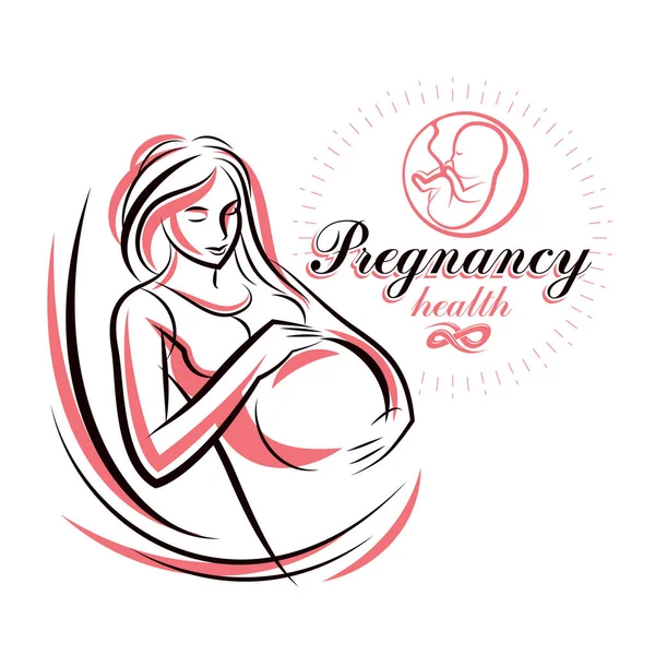 Elegante mulher grávida desenho silhueta do corpo. Vector ilustrat — Vetor de Stock