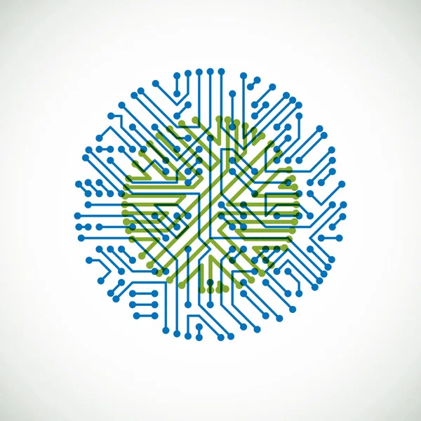 Esquema cibernético futurista, placa-mãe vetorial verde e azul — Vetor de Stock