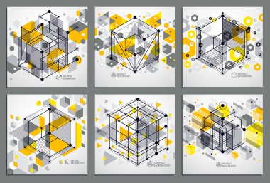 Teknik planlar seti, vektör sarısı dijital arka plan ile 