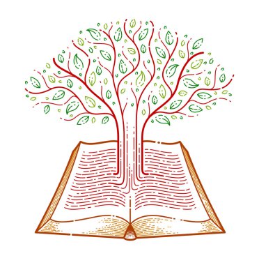 Ağaç açık vintage kitap eğitim o metin satırları büyüyen