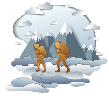 Aktif çift doğa ile dağ silsilesi, hiking erkek bir