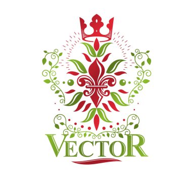 Lily Flower Kraliyet amblemi. Heraldic Coat of Arms izole vektör 